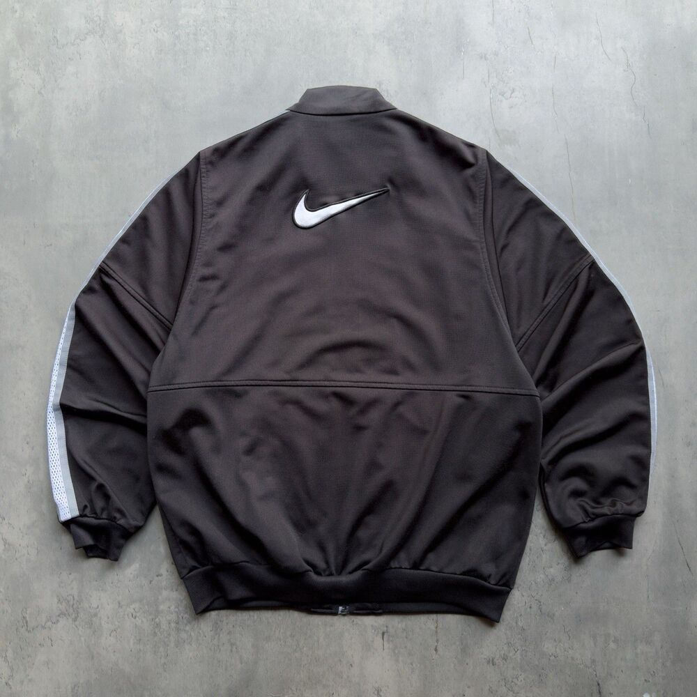 Vintage 90s Nike Track Jacket Men’s Small Black Gray Big Back Swoosh White Tag